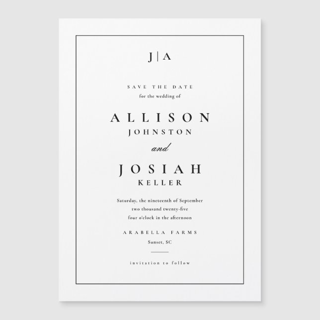 Classic Monogram Wedding Save The Date Magnetic Invitation (Front)