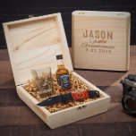 Classic Monogram Wedding Set With Hip Flask<br><div class="desc">When a member of your wedding opens a personalized gift box and sees a double shot glass and a razor-sharp lockback knife they'll know that your wedding is one to be remembered. Personalize the name, title, and date on the wood gift box to make this a groomsmen gift they'll never...</div>