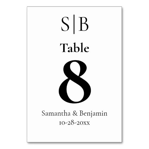 Classic Monogram Wedding Table Number