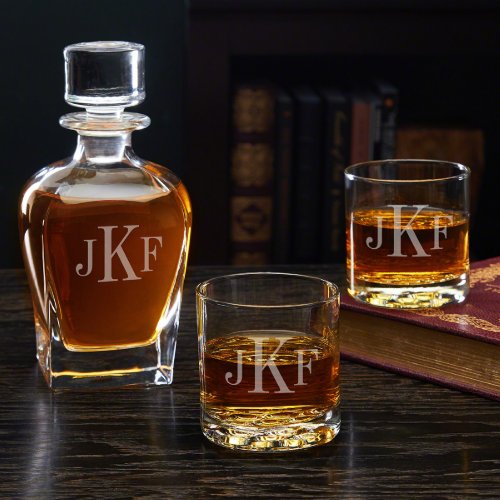 Classic Monogram Whiskey Glass Set with Decanter