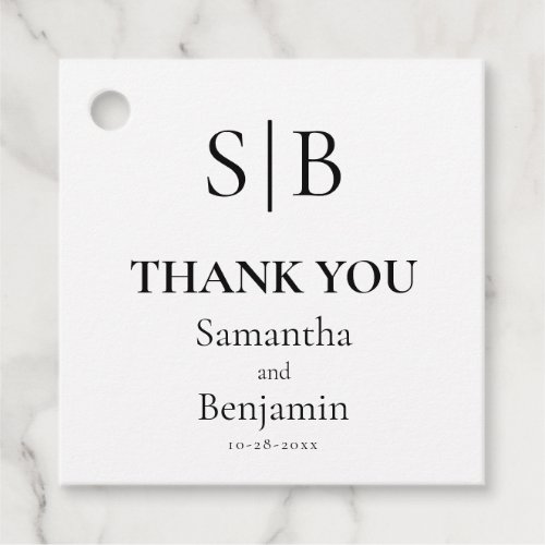 Classic Monogram White and Black Wedding Favor Tags