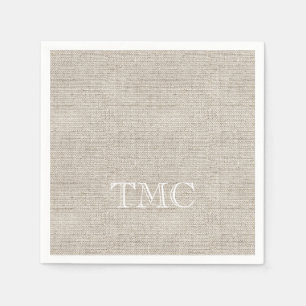 Classic Monogram white Initials Neutral Linen  Napkins