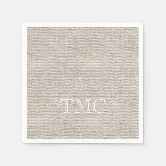 Classic Monogram white Initials Neutral Linen  Napkins (Front)