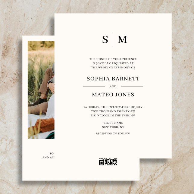 Classic Monogram White QR Code 4 Photo Wedding (Creator Uploaded)