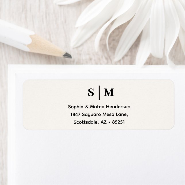 Classic Monogram White Wedding Address Label (Insitu)