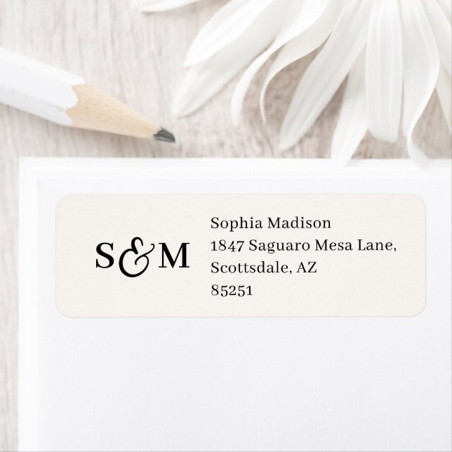 Classic Monogram White Wedding Return Address Label (Insitu)