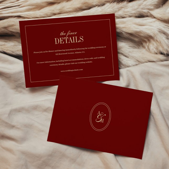Classic Monogram Wine Red Wedding Details Enclosure Card (Creator Uploaded)