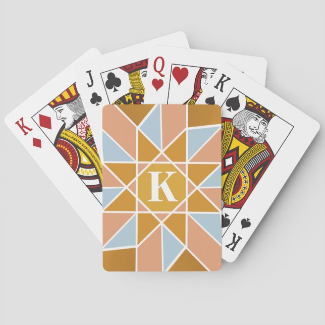 Classic Monogram with 8-Sided Star Pattern Poker Cards (Back)