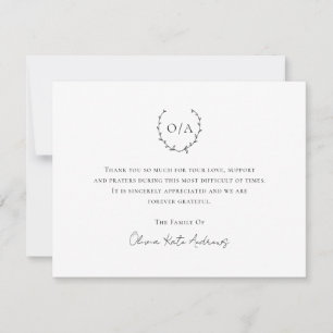 Classic Monogram Wreath Crest Elegant Funeral Thank You Card