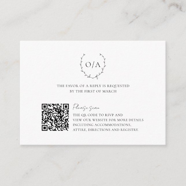 Classic Monogram Wreath Crest Elegant Wedding Enclosure Card (Front)