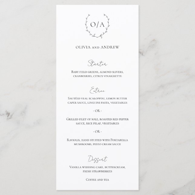 Classic Monogram Wreath Crest Elegant Wedding Menu (Front)