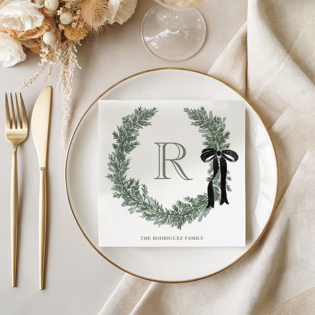 Classic Monogram Wreath Crest Paper Napkins (Creator Uploaded)