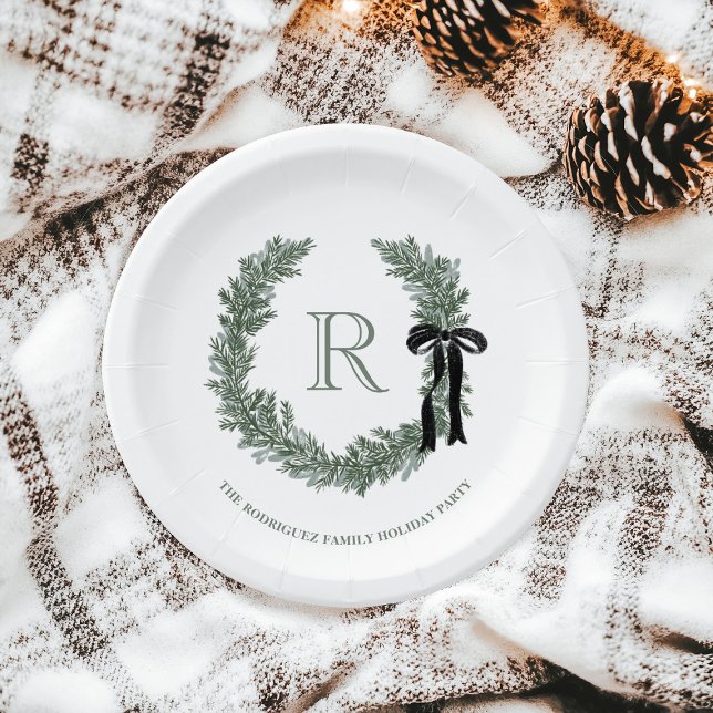Classic Monogram Wreath Crest Paper Plates (Creator Uploaded)