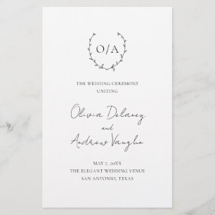 Classic Monogram Wreath Crest Wedding Program
