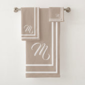 Classic Monogramed Taupe White Bath Towel Set 