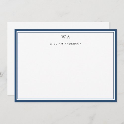 Classic Monogrammed Aegean Blue Stationery Note   