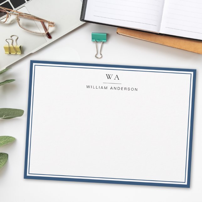 Classic Monogrammed Aegean Blue Stationery Note    (Creator Uploaded)