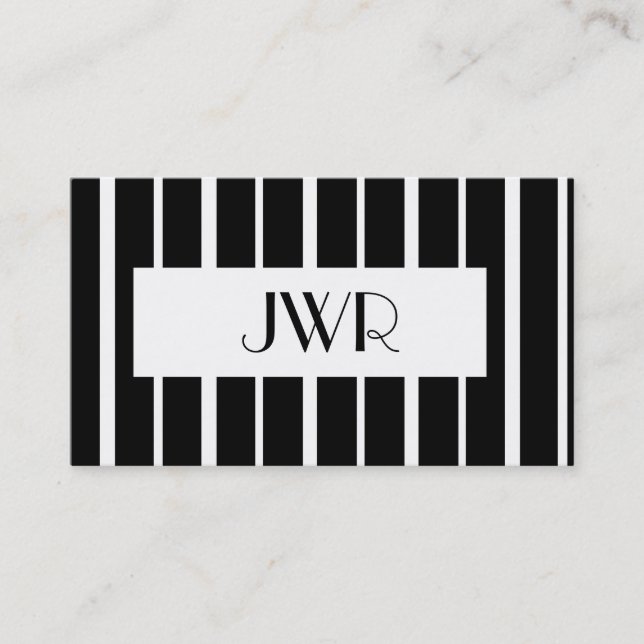 Classic Monogrammed ~ Black and White Pinstripe Business Card (Front)