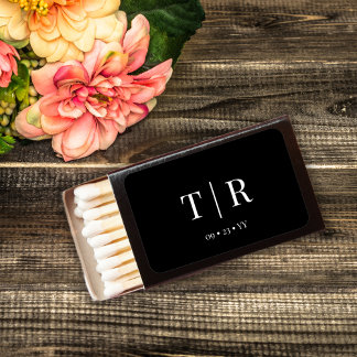 Classic Monogrammed Black and White Wedding Matchboxes