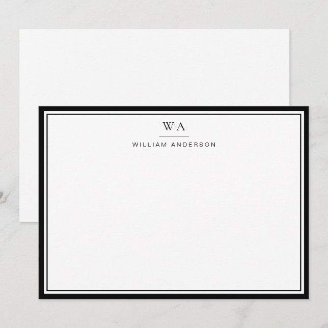 Classic Monogrammed Black White Stationery Note    Card (Front/Back)