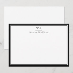Classic Monogrammed Black White Stationery Note    Card