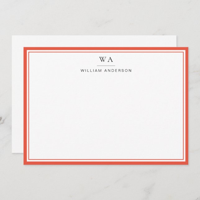 Classic Monogrammed Dark Orange Stationery Note   (Front/Back)