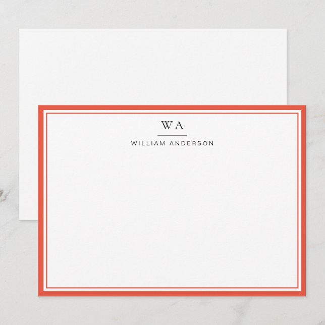 Classic Monogrammed Dark Orange Stationery Note   Card (Front/Back)