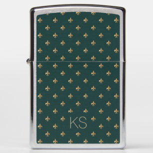 Classic monogrammed elegant gold and green pattern zippo lighter