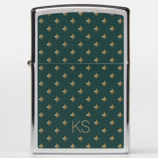 Classic monogrammed elegant gold and green pattern zippo lighter