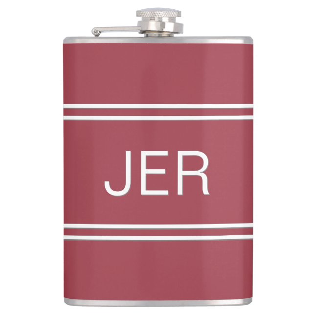 Classic Monogrammed Initials Drink Red For Him Flask (Front)