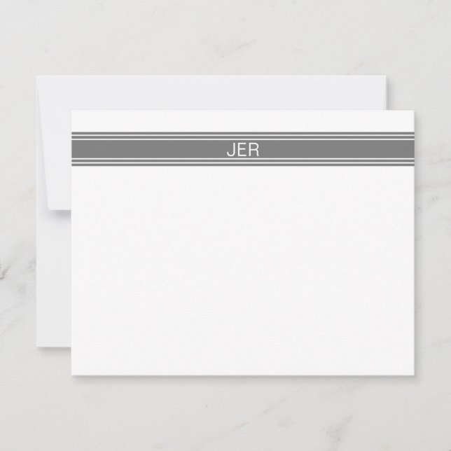 Classic Monogrammed Initials Modern Simple Gray Note Card (Front)