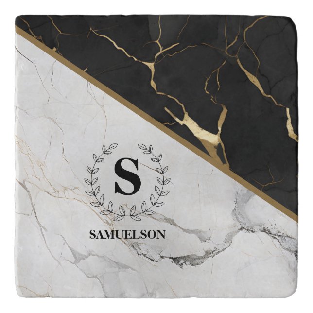 Classic Monogrammed Marble Trivet (Front)