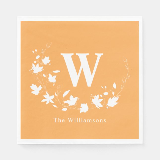 Classic Monogrammed Name Botanical Wreath Yellow Napkins (Front)