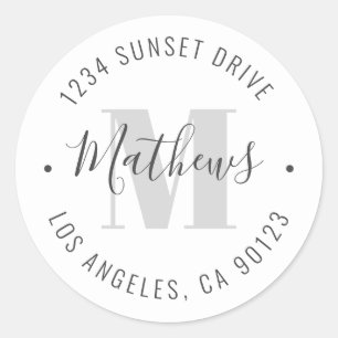Classic Monogrammed Name & Circular Text White Round Sticker