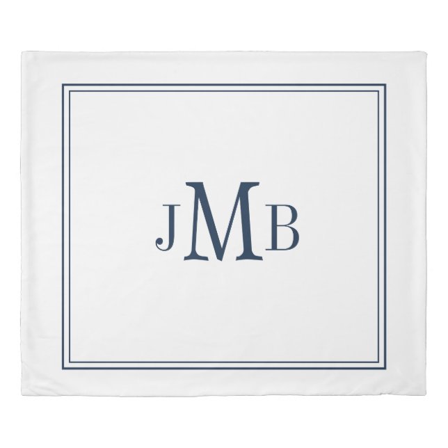Classic, Monogrammed navy and white Duvet Cover (Front)