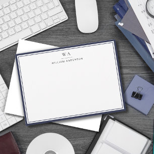 Classic Monogrammed Navy Blue Stationery Note    Card
