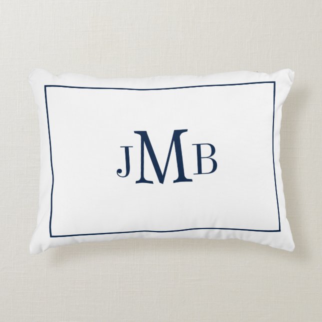 Classic, Monogrammed Navy & white Nautical Accent Pillow (Front)