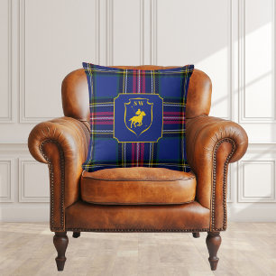 Classic Monogrammed Polo Equestrian Tartan Plaid  Throw Pillow