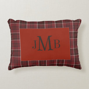 Classic, Monogrammed Red Tartan Holiday Accent Pillow