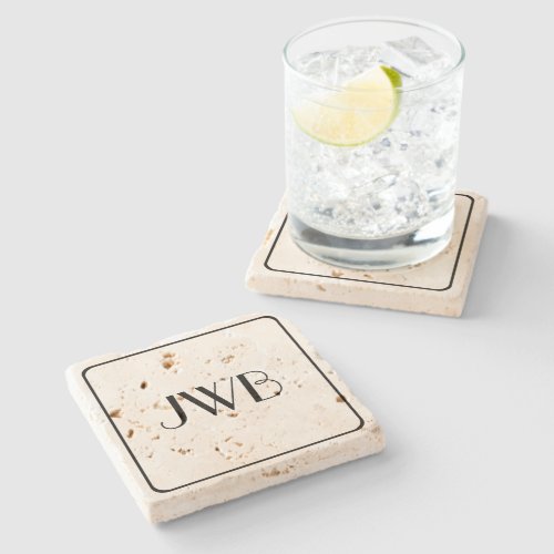 Classic Monogrammed Rugged Masculine Travertine Stone Coaster