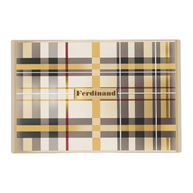 Classic Monogrammed Tan and Taupe Plaid  Placemat (Front)