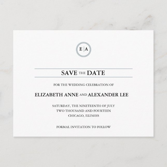 Classic Monograms Silver Save the Date Announcement Postcard (Front)