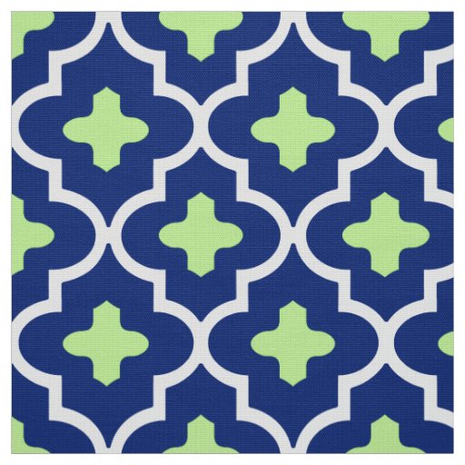 Classic Moroccan Tile, Cobalt Blue and Lime Fabric