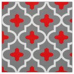 Classic Moroccan Tile, Gray / Grey and Red Fabric