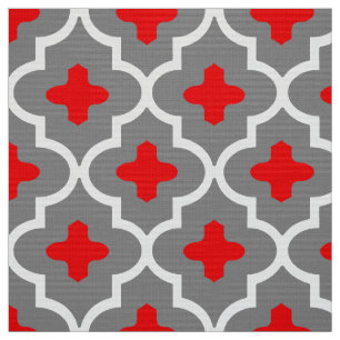 Classic Moroccan Tile, Gray / Grey and Red Fabric