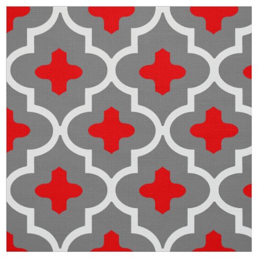 Classic Moroccan Tile, Gray / Grey and Red Fabric