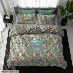 Classic Morris Inspired Monogram Pastel Duvet Cover