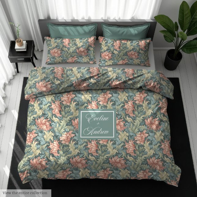 Classic Morris Inspired Monogram Pastel Duvet Cover (Classic Morris Inspired Monogram Pastel Duvet Cover)