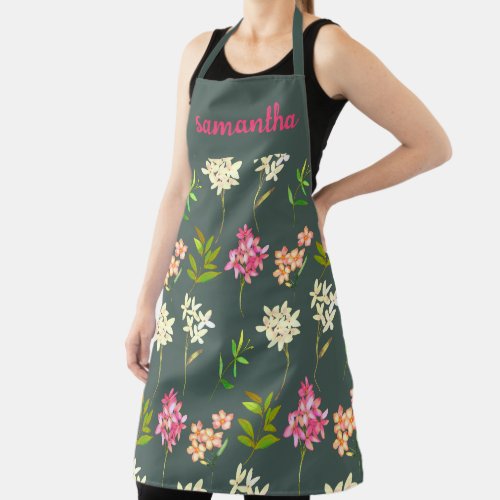 CLASSIC MOSS GREEN FLORAL PATTERN  APRON