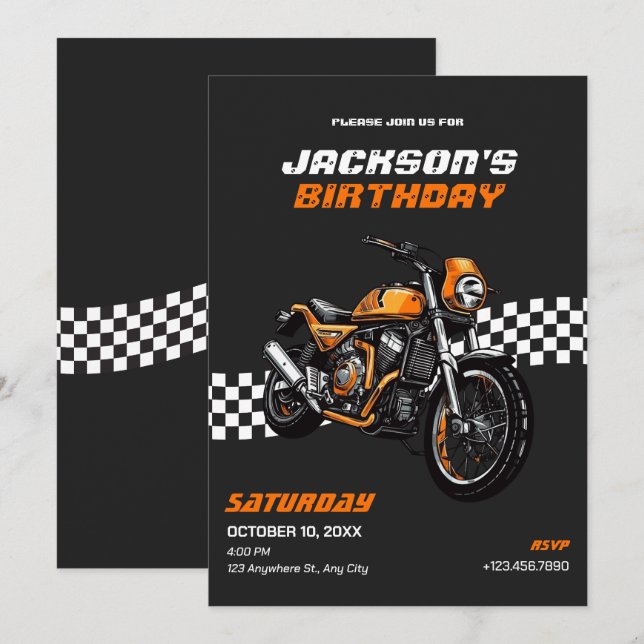 Classic motorbike Birthday Invitation (Front/Back)